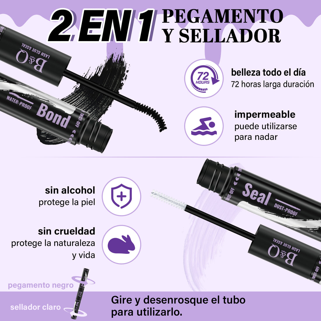 Lash Bond y Sellador 10 ML, Adhesivo y Sellador para Racimos de Pestañas