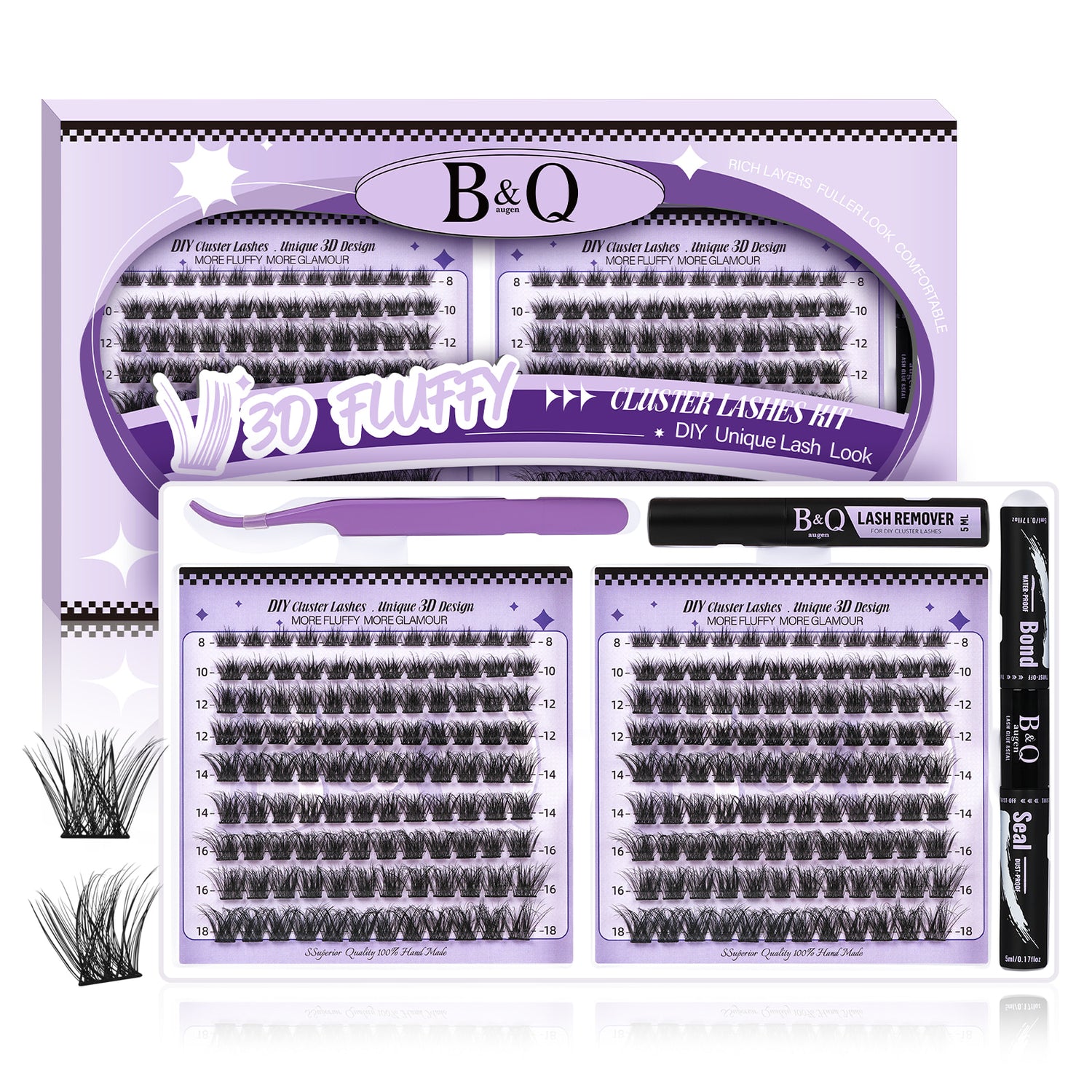 B&Q 3D Effect Natural Volume DIY Cluster Lash Extensions Kit -D01