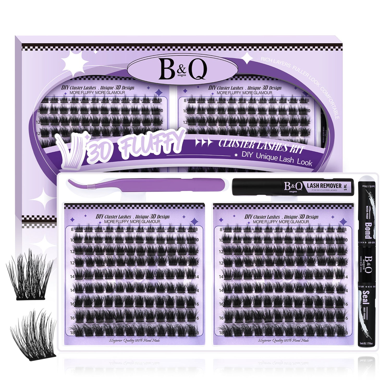 B&Q 3D Effect Natural Volume DIY Cluster Lash Extensions Kit -D03