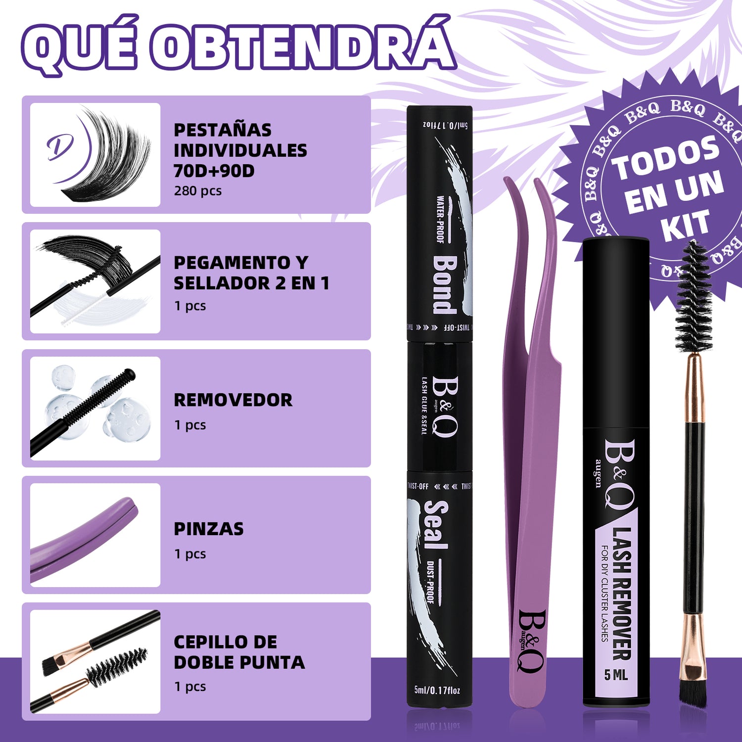 Todas las necesidades de pestañas en este kit