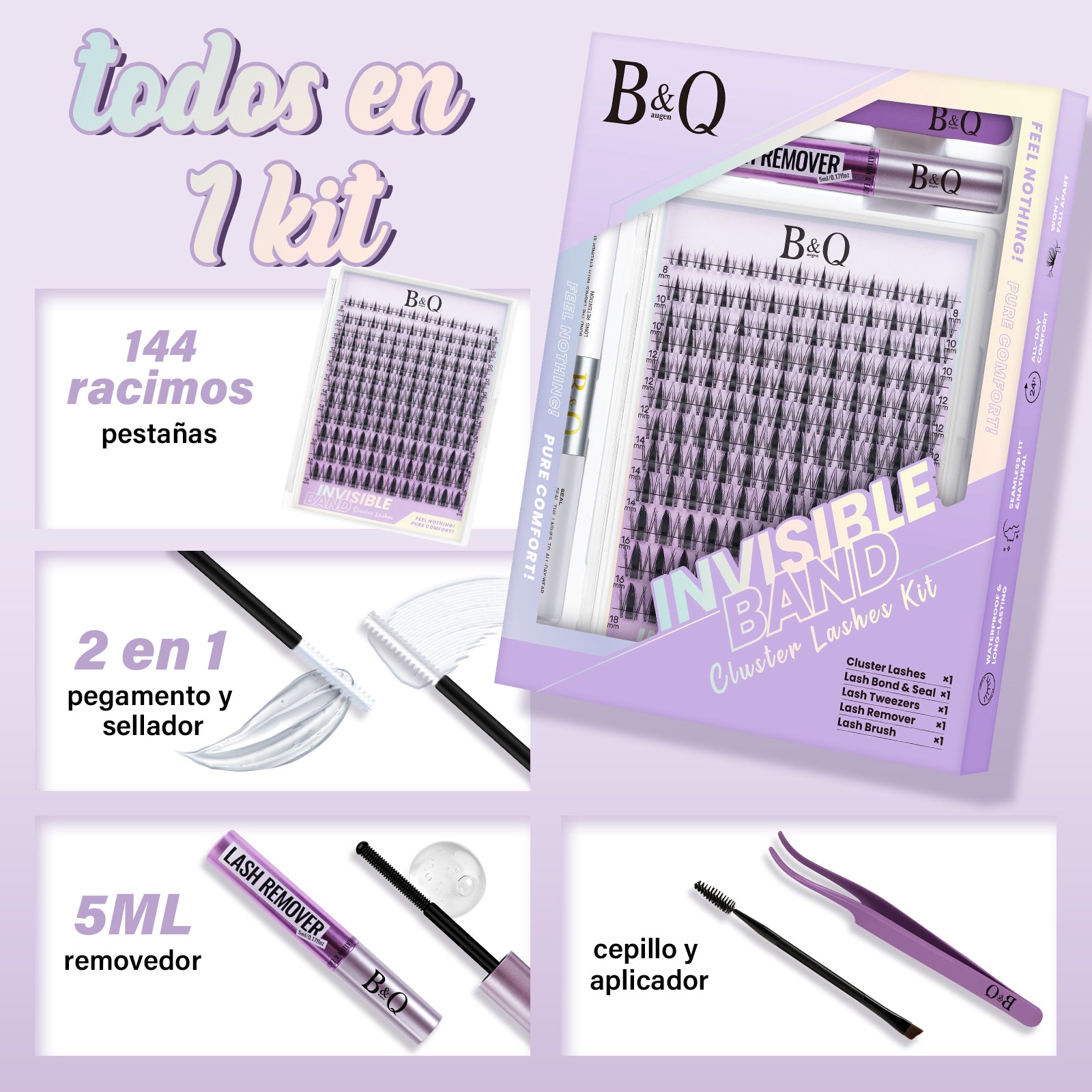Contenido del kit de extensiones de pestañas Fairy con raíces invisibles