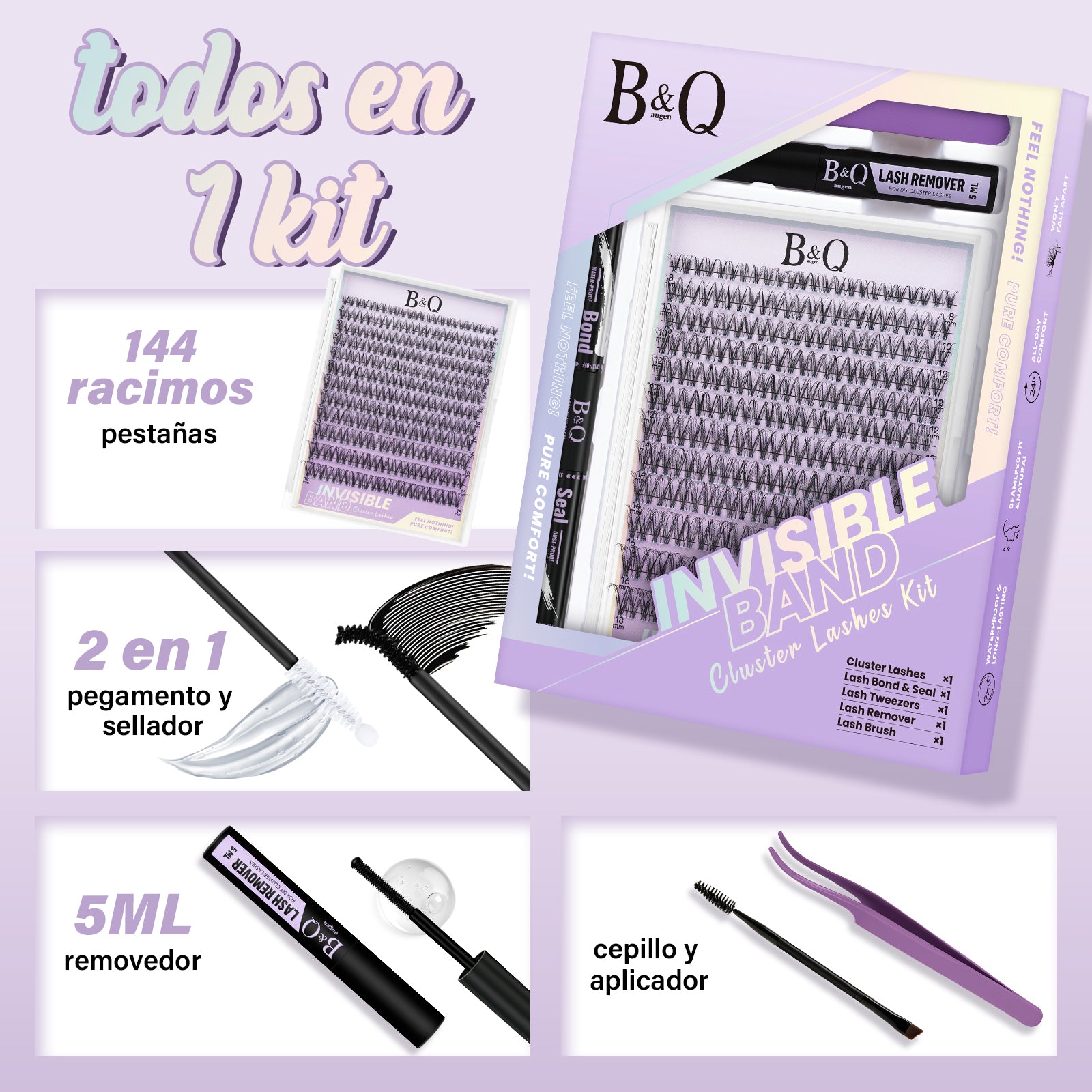 Contenido del kit de extensiones de pestañas venus con raíces invisibles