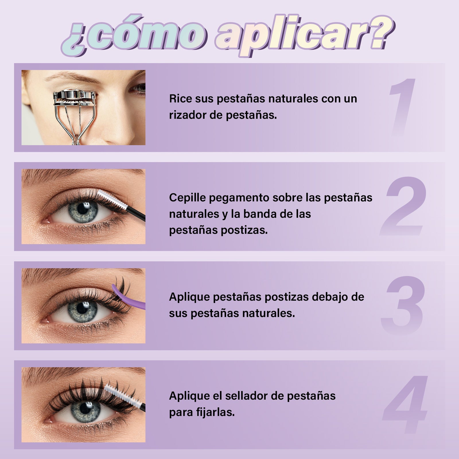 Pasos para usar el kit de extensiones de pestañas Fairy con raíces invisibles