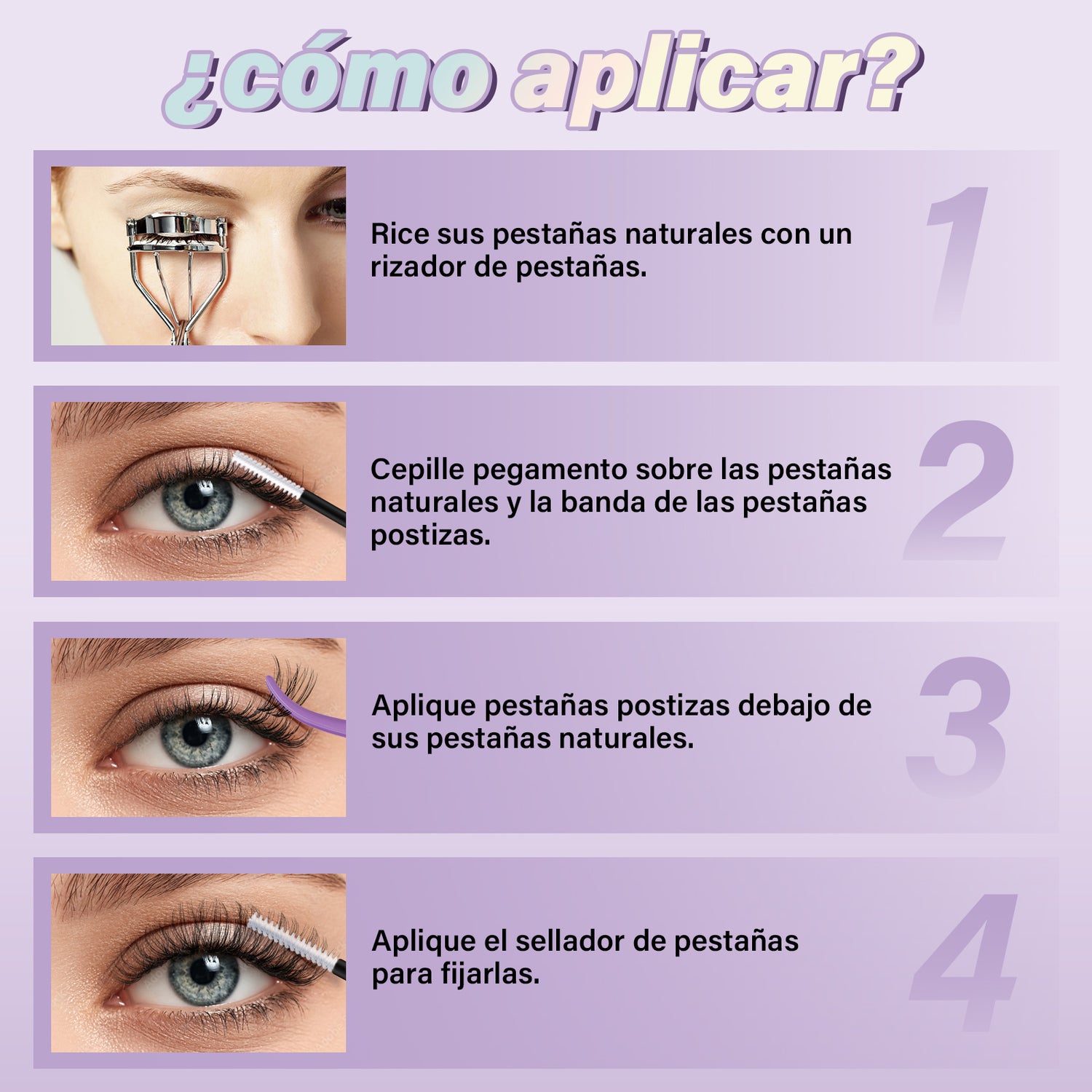 Pasos para usar el kit de extensiones de pestañas venus con raíces invisibles