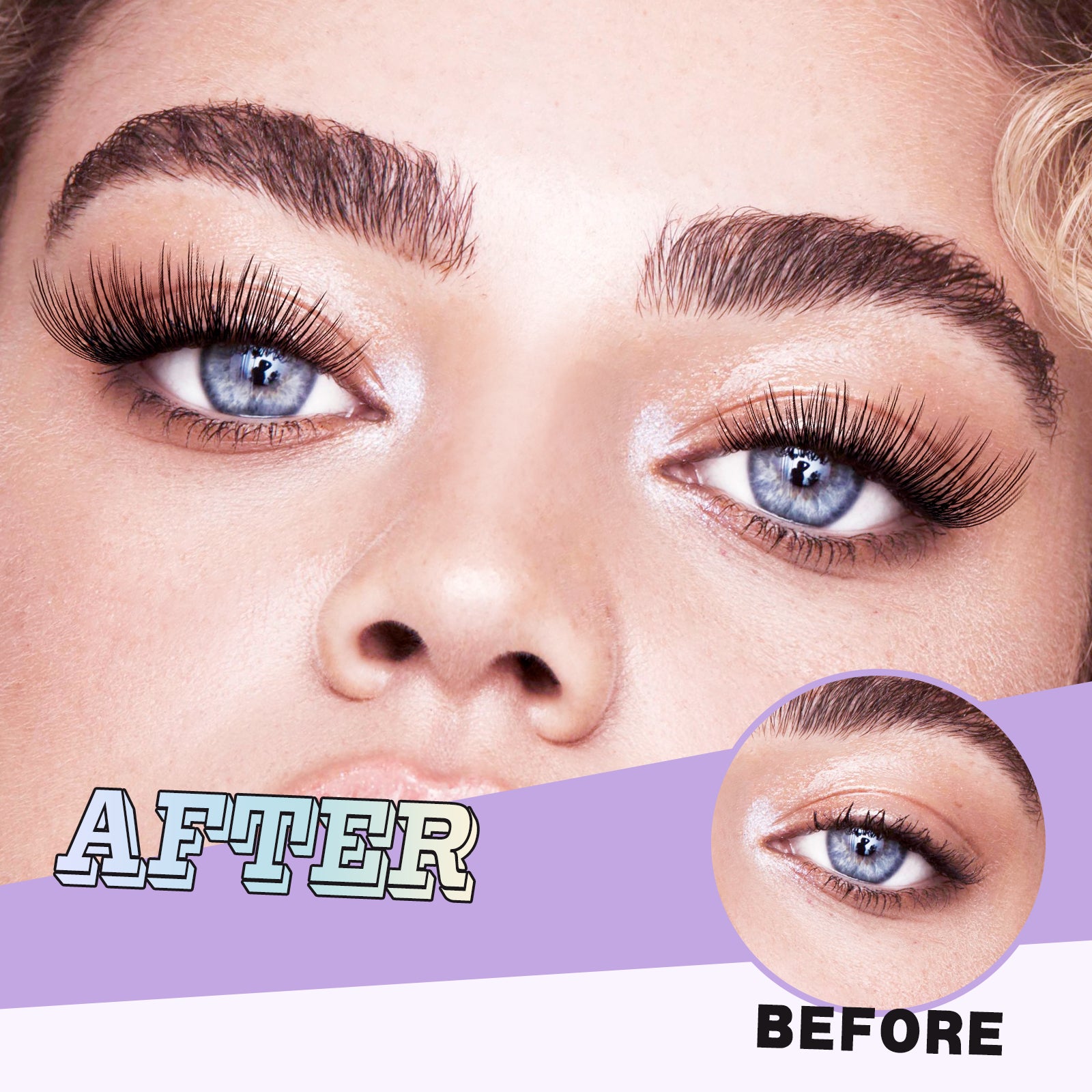 Before and after using Flat Matte DIY Cluster Lash Extensions Kit