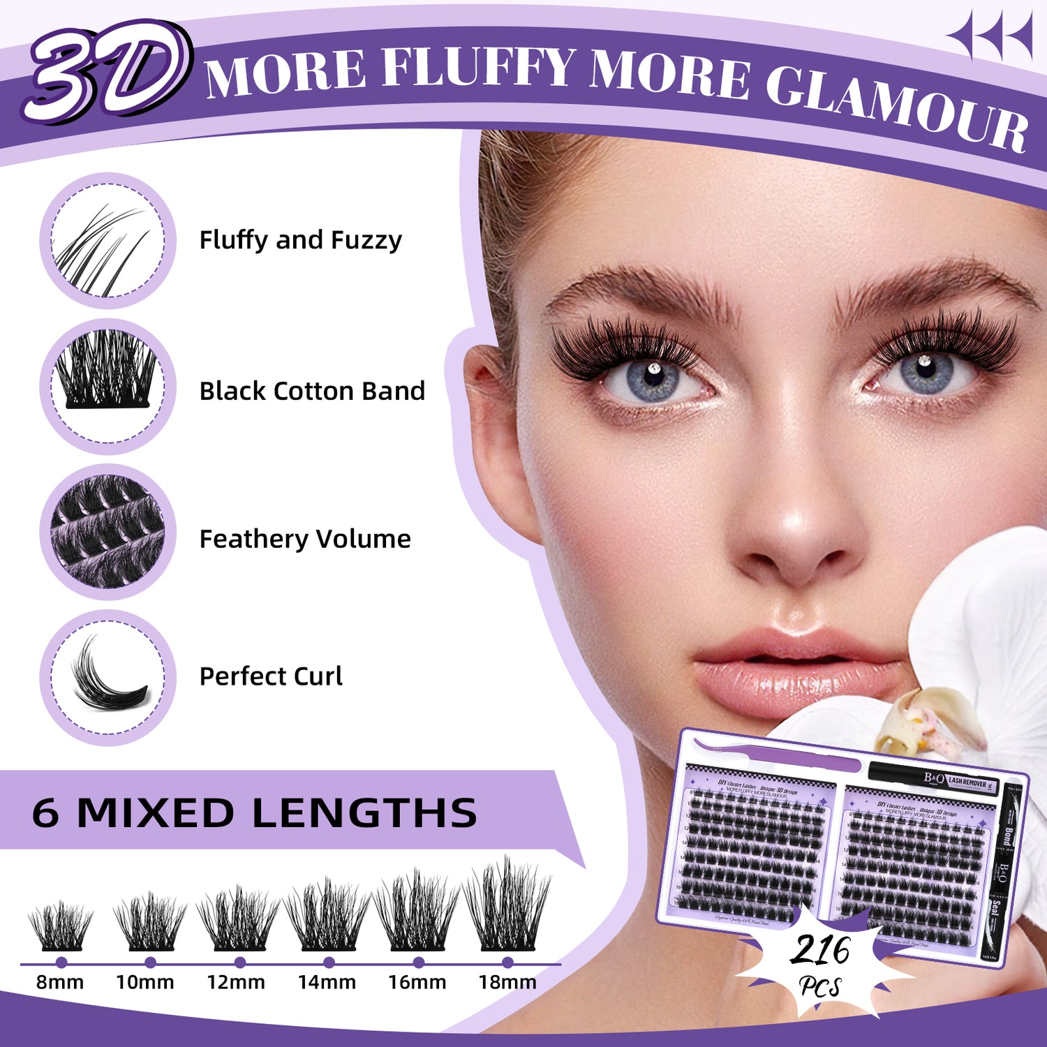 Advantages of 3D Effect DIY Cluster Lash:Fluffy and Fuzzy,perfect curl, Feathery Volume and 6 mixied lengths to choose