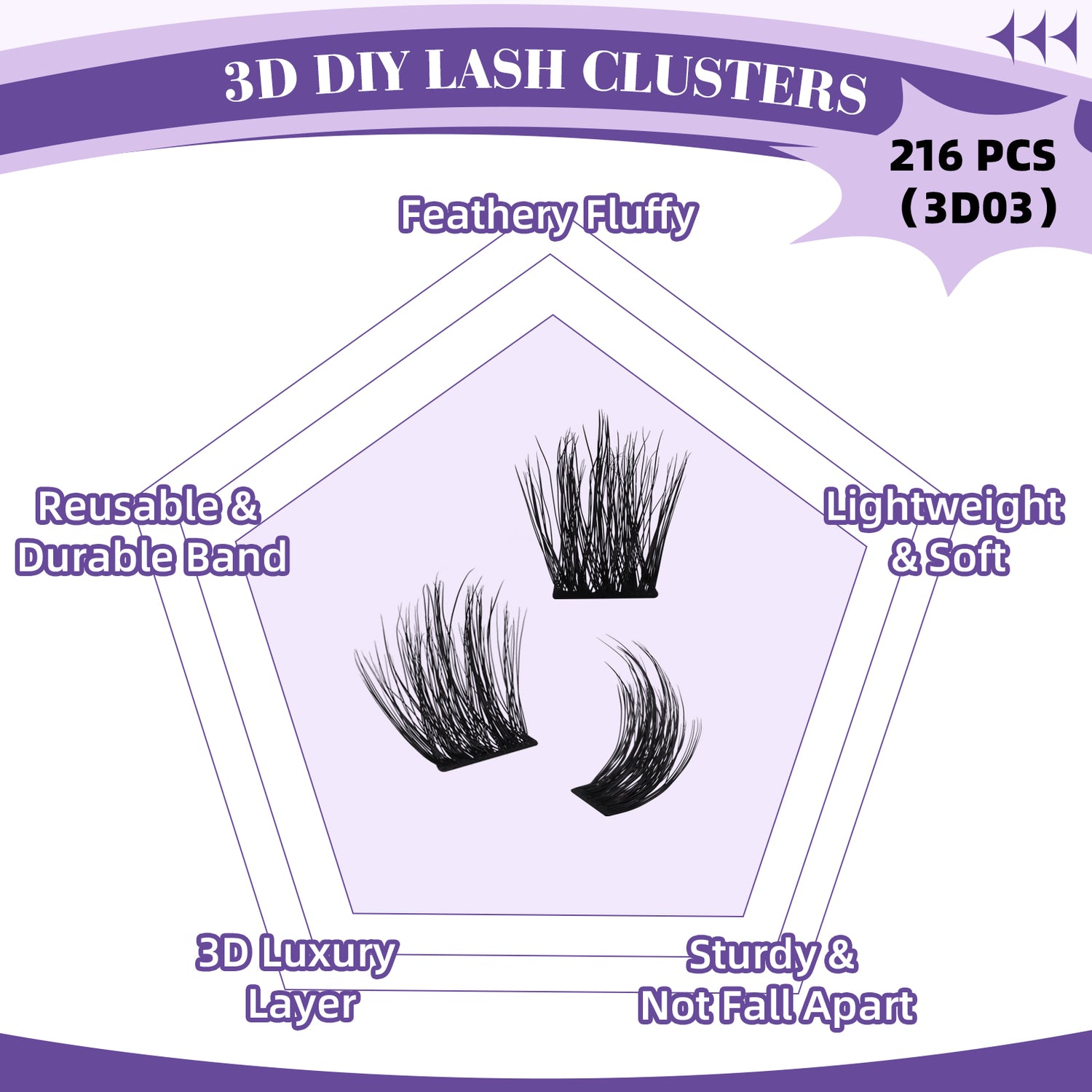 Advantages of 3D Effect DIY Cluster Lash: feathery fluffy, reusable& durable band, 3D luxury layer, lightweight& soft