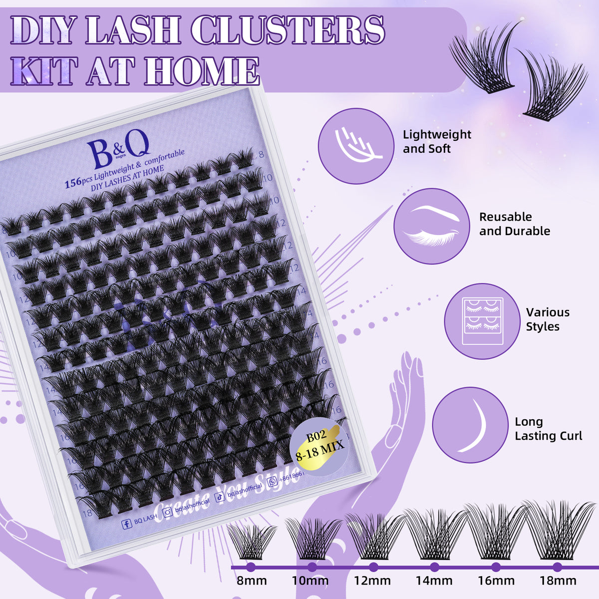 Kit de extensión de pestañas Glam at Home-B03