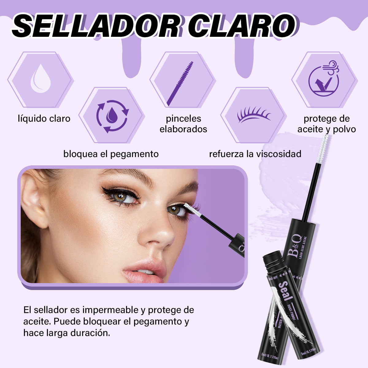 Lash Bond y Sellador 10 ML, Adhesivo y Sellador para Racimos de Pestañas 