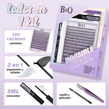 Contenido del kit de extensiones de pestañas venus con raíces invisibles