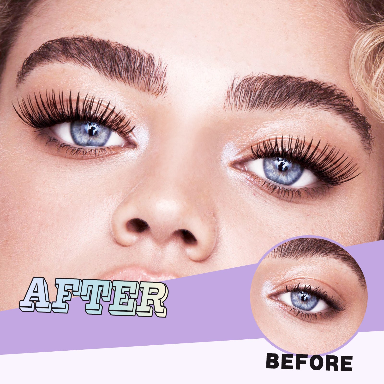 Before and after using Flat Matte DIY Cluster Lash Extensions Kit