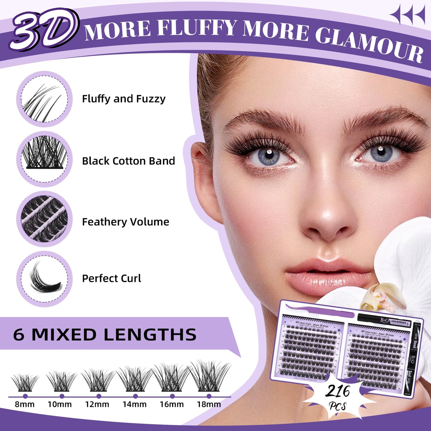 Advantages of 3D Effect DIY Cluster Lash:Fluffy and Fuzzy,perfect curl, Feathery Volume and 6 mixied lengths to choose from