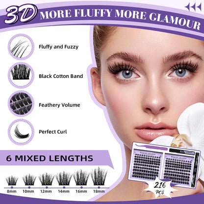Advantages of 3D Effect DIY Cluster Lash:Fluffy and Fuzzy,perfect curl, Feathery Volume and 6 mixied lengths to choose 