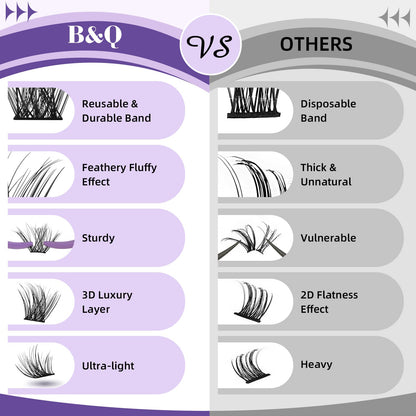 Advantages of B&amp;Q LASH: reuasble &amp;durable band, feathery fluffy effect,sturdy,ultra-light