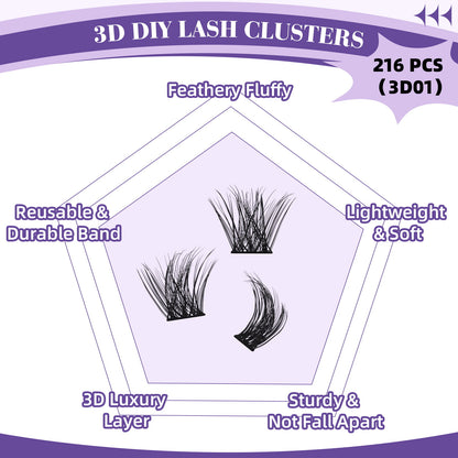 Advantages of 3D Effect DIY Cluster Lash: feathery fluffy, reusable&amp; durable band, 3D luxury layer, lightweight&amp; soft