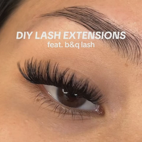 The process of wearing B&Q 40D Individual Lash Clusters apply lash glue, place lashes and apply lash seal