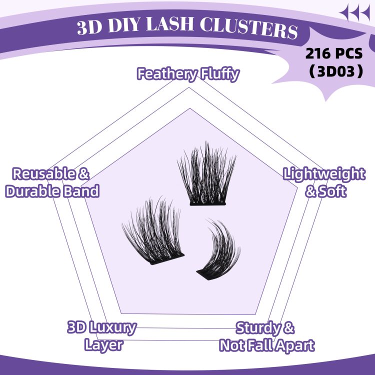 3D Effect Natural Volume DIY Cluster Lash Extensions Kit- D03 - Image 3